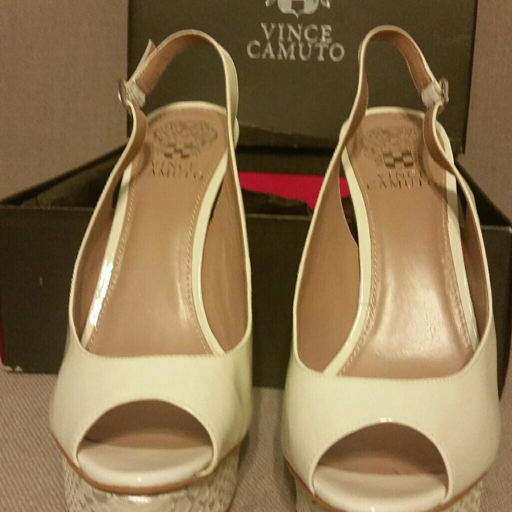 Vince Camuto Cream Peep Toe Heels